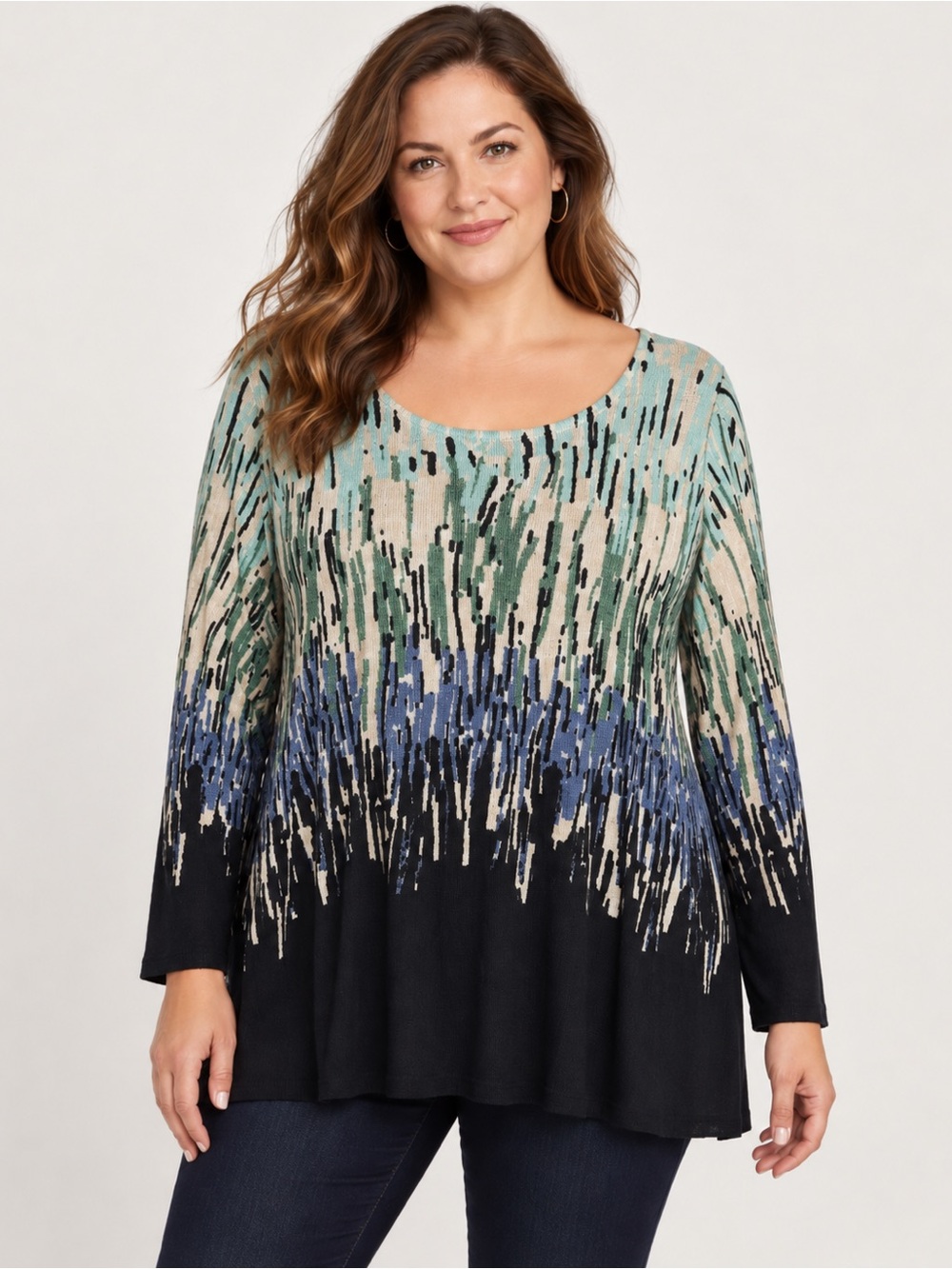 NIC+ZOE Women’s 3X Linen Blend Abstract Print Tunic Sweater Top
